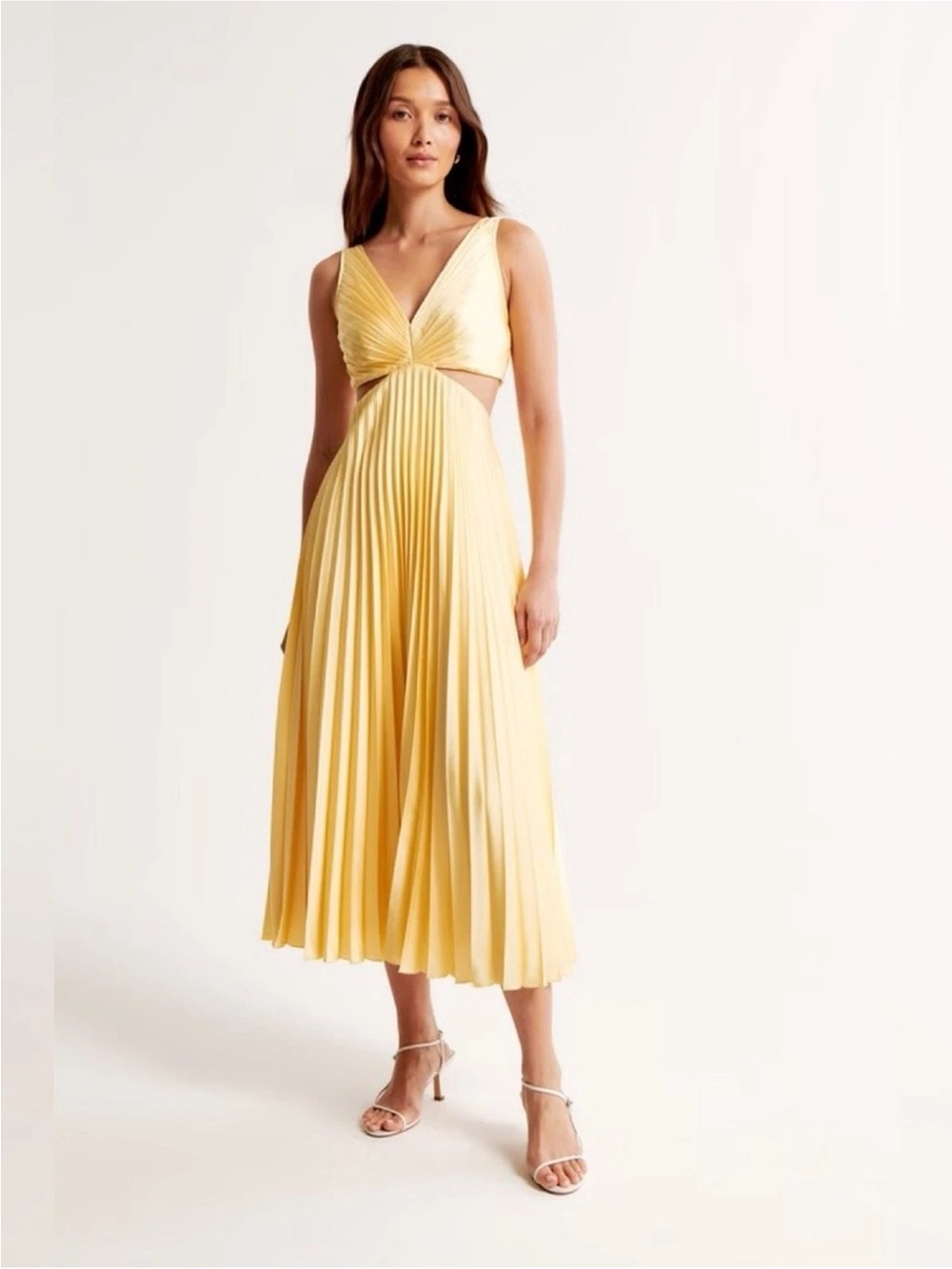 Abercrombie & Fitch Yellow Pleated Maxi Dress with Cutout Waist